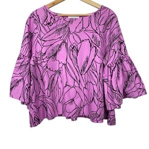 BRYN WALKER 100% Cotton Poplin Bell Sleeves Blouse, Lilac, Medium